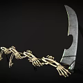 Elegant Scythe Design With Silver Blade And Golden Skeletal Hand Handle On Black Background