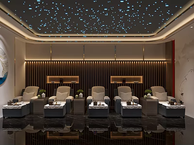 Luxurious KTV Lounge Area With Starry Ceiling Dark Wooden Walls And Light Sofas 3d model
