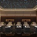 Luxurious KTV Lounge Area With Starry Ceiling Dark Wooden Walls And Light Sofas