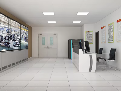 Security Control Room Interior With Multiple Monitoring Screens Console Desk Server Cabinets And Office Chairs 3d model