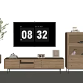 Modern Minimalist Wooden TV Stand with TV Side Cabinet and Potted Plant
