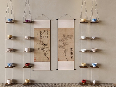 Chinese Style Tea Set Wall Decoration Tea Set Hanging Decoration Hanger Tea Set Display Rack Storage Rack 3d model