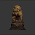 Traditional Golden Lion Statue Featuring Intricate Carving And Decorative Base
