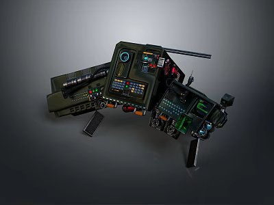 Military Computer Console With Multiple Displays Control Panels Buttons And Foot Pedals 3d model