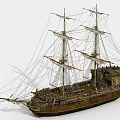 Historical Wooden Sailing Ship With Multiple Masts Intricate Rigging And Hull Details