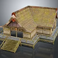Cartoon Style Traditional Japanese Thatched Roof House With Wooden Structure Steps And Platform