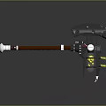 Mechanical Axe Design With Wooden Handle Metal Head Yellow Gears And Spring Components