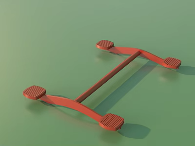 Red Support Structure With Four Textured Feet On Green Surface 3d model