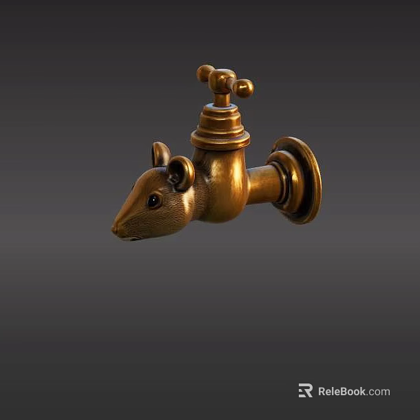 Unique Wall Mounted Brass Faucet with Rat Head Design Decorative Fixture 3d model 