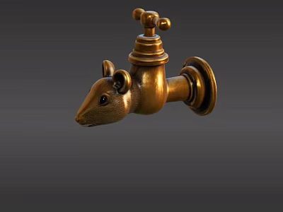 Unique Wall Mounted Brass Faucet with Rat Head Design Decorative Fixture 3d model