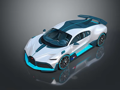 White And Blue Modern Luxury Sports Car With Sleek Design And Rear Spoiler 3d model