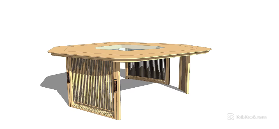 Modern Wooden Pergola Featuring Hexagonal Top Circular Opening And Lattice Panels 3d model 