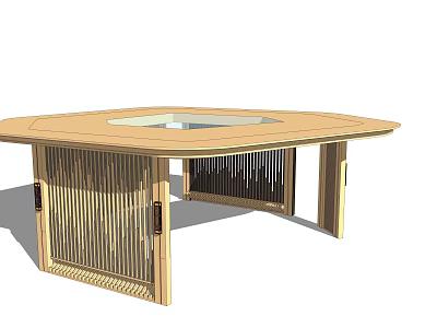 Modern Wooden Pergola Featuring Hexagonal Top Circular Opening And Lattice Panels 3d model