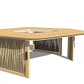 Modern Wooden Pergola Featuring Hexagonal Top Circular Opening And Lattice Panels