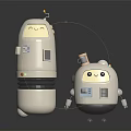 Adorable Cartoon Robot Characters With Friendly Faces Standing Together On Reflective Background 3d model