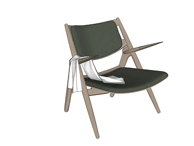 Modern Leisure Chair With Light Wooden Frame Dark Green Fabric Cushion And White Draped Cloth 3d model