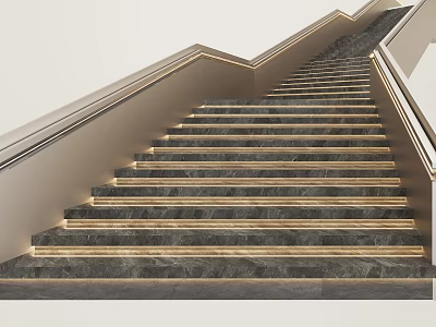 Modern Marble Stairs With LED Strip Lighting And Metal Handrail Design 3d model
