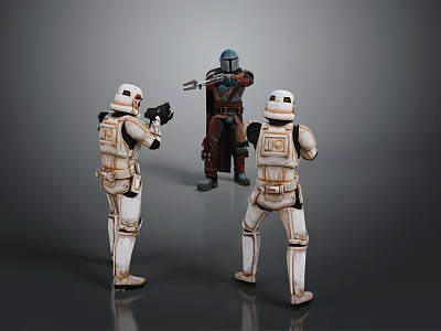 Star Wars Collectible Action Figures Featuring White Stormtroopers Red Mandalorian Confrontation Pose Set 3d model