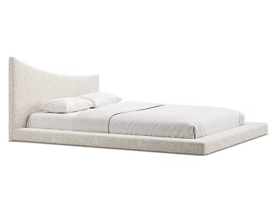 Minimalist Light Colored Upholstered Double Bed With Curved Headboard And White Linens 3d model