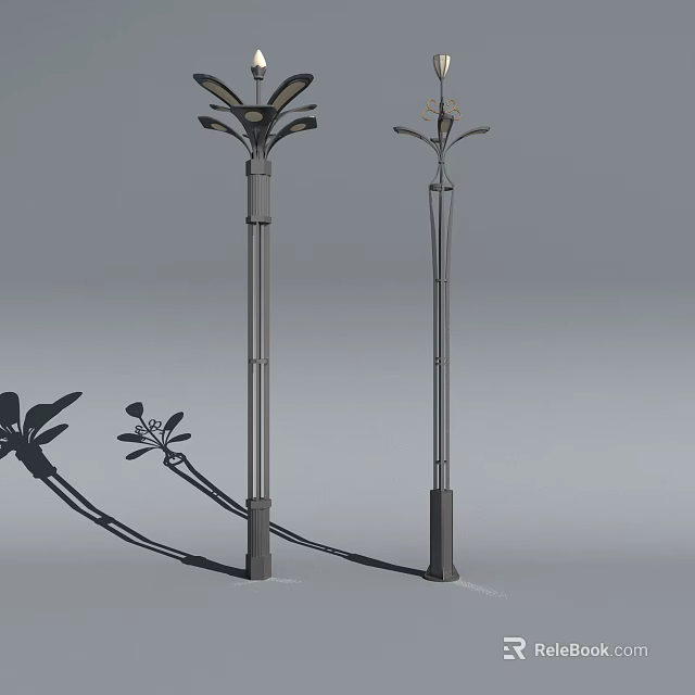 Modern Outdoor Street Lights With Metal Poles And Petal Shaped Tops 3d model 