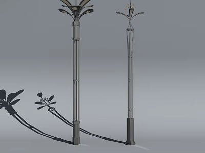 Modern Outdoor Street Lights With Metal Poles And Petal Shaped Tops 3d model