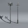 Modern Outdoor Street Lights With Metal Poles And Petal Shaped Tops