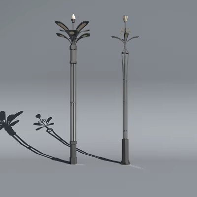 Modern Outdoor Street Lights With Metal Poles And Petal Shaped Tops 3d model