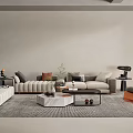 Elegant Modern Sofa And Coffee Table Set With Decorative Pillows And Area Rug 3d model