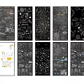 Creative Hand Drawn Artworks With Various Doodles On Multiple Blackboard Panels