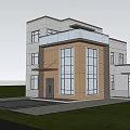 Modern Detached Villa Exterior With Large Glass Windows Wooden Accents And Green Lawn
