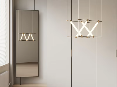 Contemporary Geometric Chandelier In Modern Interior With Metal Frame And Mirror Reflection 3d model