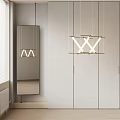 Contemporary Geometric Chandelier In Modern Interior With Metal Frame And Mirror Reflection