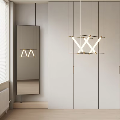 Contemporary Geometric Chandelier In Modern Interior With Metal Frame And Mirror Reflection 3d model