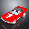 Red Vintage Convertible Sports Car With White Skull Design On Body Open Top