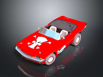 Red Vintage Convertible Sports Car With White Skull Design On Body Open Top 3d model