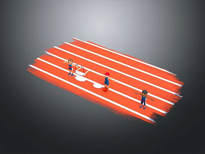 Game and Movie Characters in 3D Scene Running on Red Track with White Lines 3d model