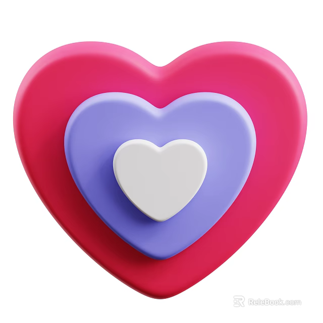 Three Layered Heart Shaped Decorative Ornament Set With Pink Purple White Design 3d model 