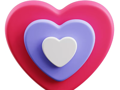 Three Layered Heart Shaped Decorative Ornament Set With Pink Purple White Design 3d model