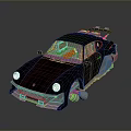 Black Vintage Modified Sports Car Featuring Orange Doors Round Headlights And Rocket Launcher