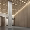 Modern Front Desk Reception Area With Wooden Walls Stone Columns And Lighting Design
