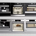 Modern Built in Kitchen Appliances with Coffee Maker Oven and Microwave in Black Silver Design