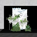 Elegant White Decorative Structure With Green Plants On Black Display Stand 3d model