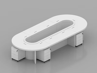Modern Conference Room Interior With Oval White Meeting Table And Drawers 3d model