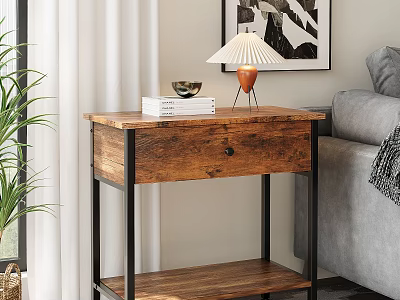 Rustic Wooden Entryway Side Cabinet With Metal Frame Drawer And Shelf 3d model