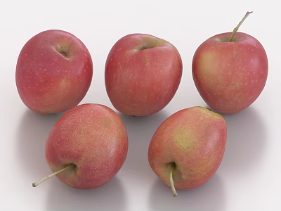 Five Ripe Fresh Apples With Red And Yellow Gradient Skin And Stems On White Background 3d model