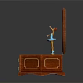 Elegant Decorative Ornament Set with Hexagonal Wooden Jewelry Box Red Lining and Ballerina Figurine