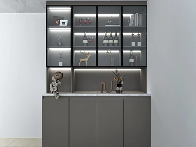 Modern Wine Cabinet With Glass Door Display Built in Lighting And Storage Cabinets 3d model