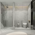 Modern Bathroom Interior With Marble Countertop Large Mirror Storage Cabinets Accent Chair And Natural Light