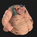 Cartoon Pig Character With Muscular Fat Body Blue Hat Green Vest Grinning Expression