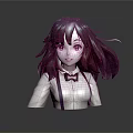 Anime Style 3D Character Model With Purple Long Hair White Shirt And Bow Tie